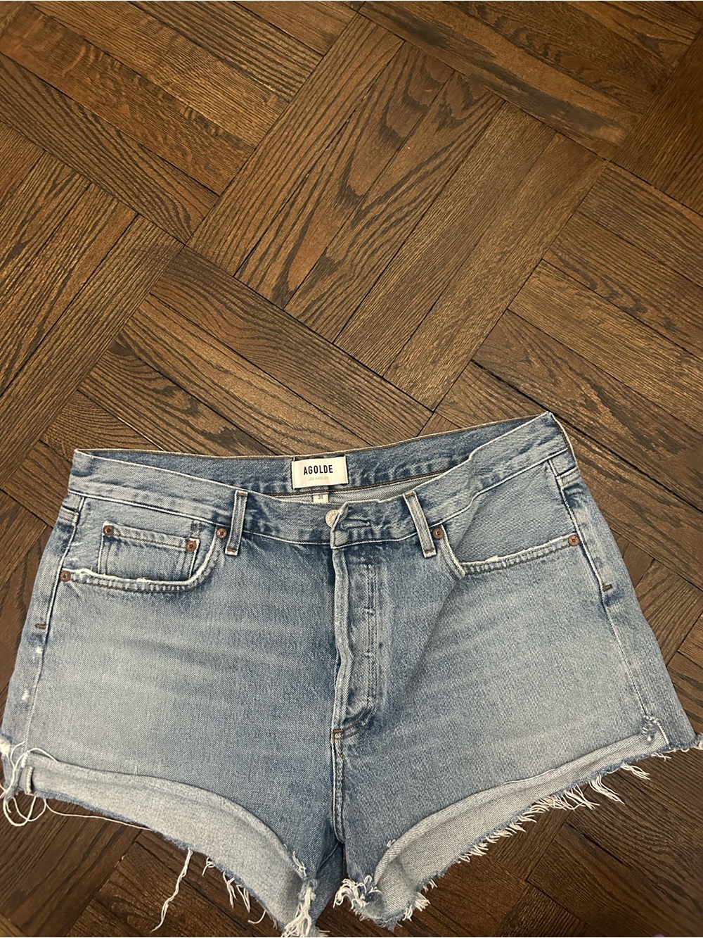 Agolde Light Blue Denim Shorts